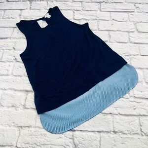 J Crew Navy Blue Sleeveless Tank Top With Striped Trim Womens XS Summer Comfort